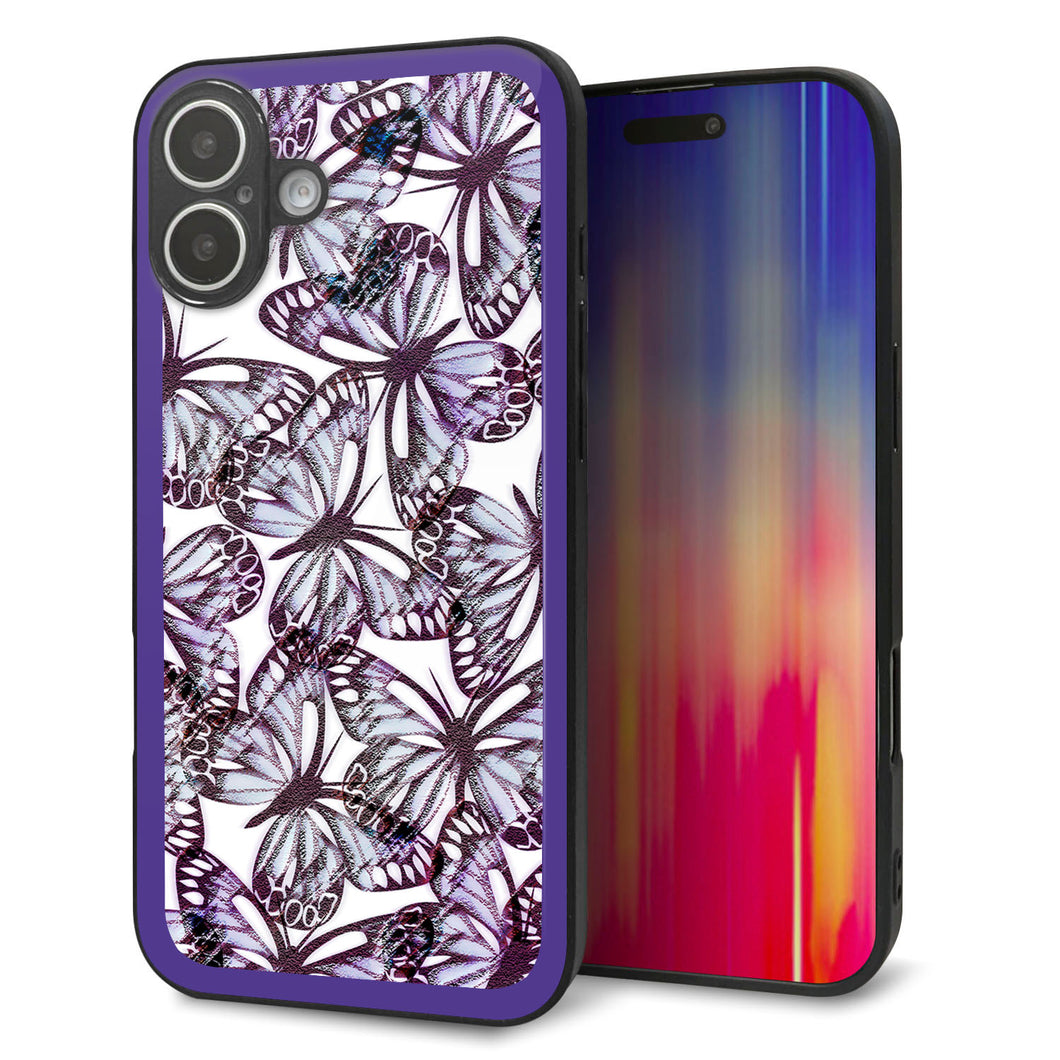 iPhone 16 Plus 強化ガラス&TPUスマホケース ガラプリ【SC903 ガーデンバタフライ パープル】
