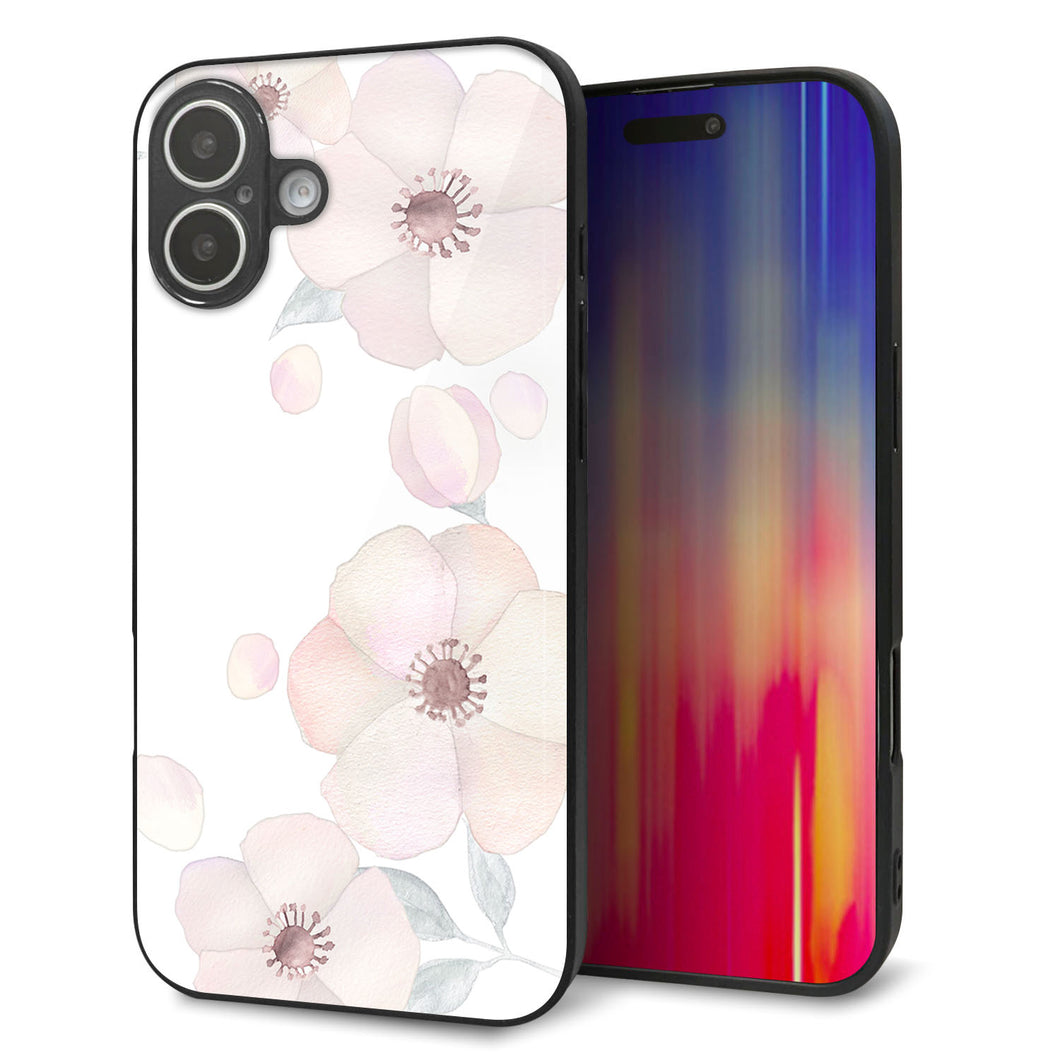 iPhone 16 Plus 強化ガラス&TPUスマホケース ガラプリ【SC948 ドゥ・フルール(ホワイト)】