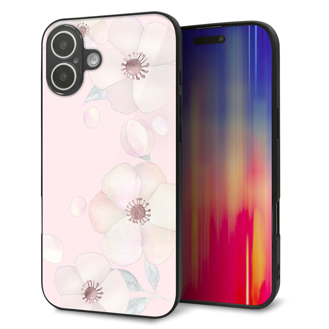 iPhone 16 Plus 強化ガラス&TPUスマホケース ガラプリ【SC949 ドゥ・フルール(オフピンク)】