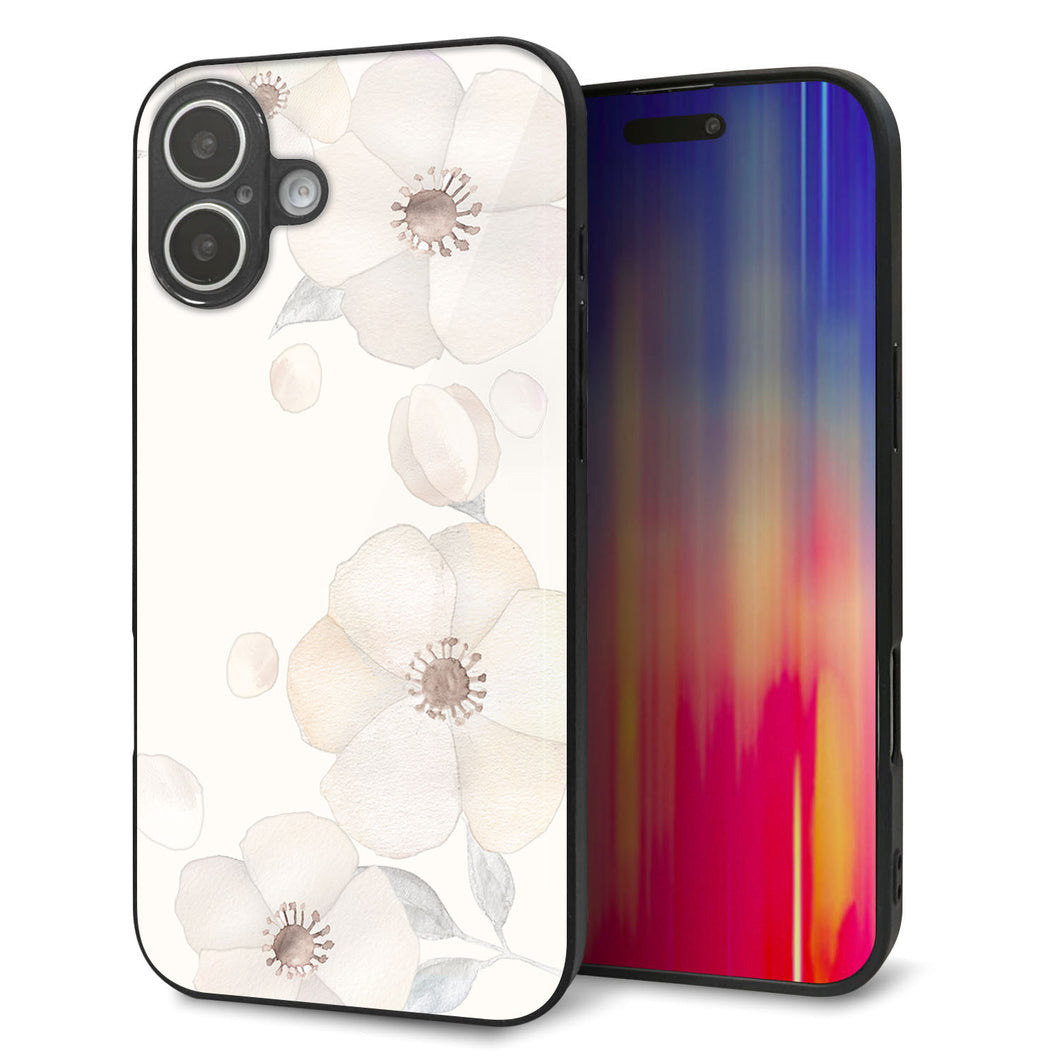 iPhone 16 Plus 強化ガラス&TPUスマホケース ガラプリ【SC952 ドゥ・フルール(セピア)】