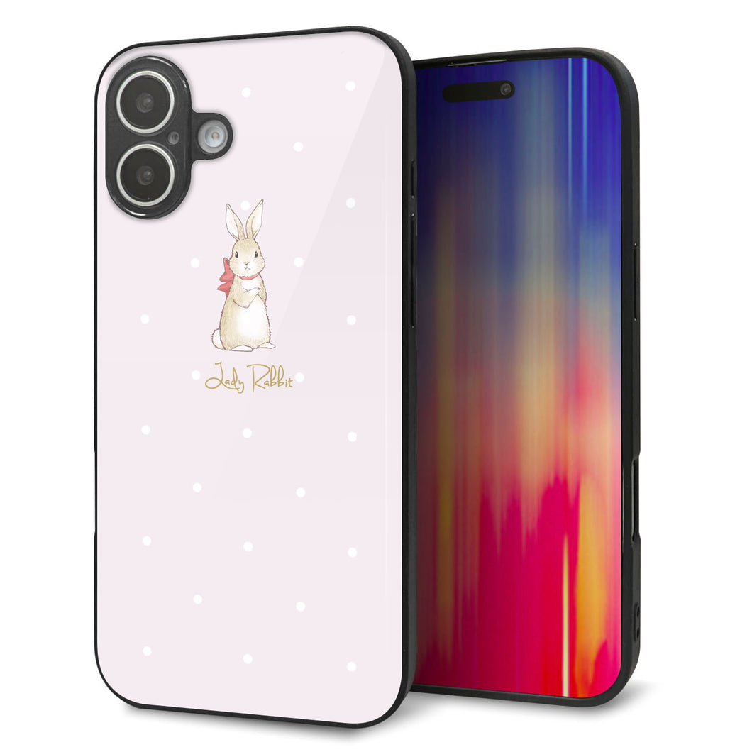 iPhone 16 Plus 強化ガラス&TPUスマホケース ガラプリ【SC966 Lady Rabbit ベージュピンクhp】