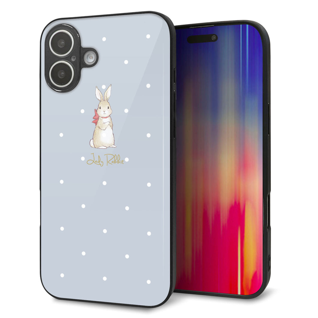 iPhone 16 Plus 強化ガラス&TPUスマホケース ガラプリ【SC967 Lady Rabbit ブルーグレイ ガラプリhp】