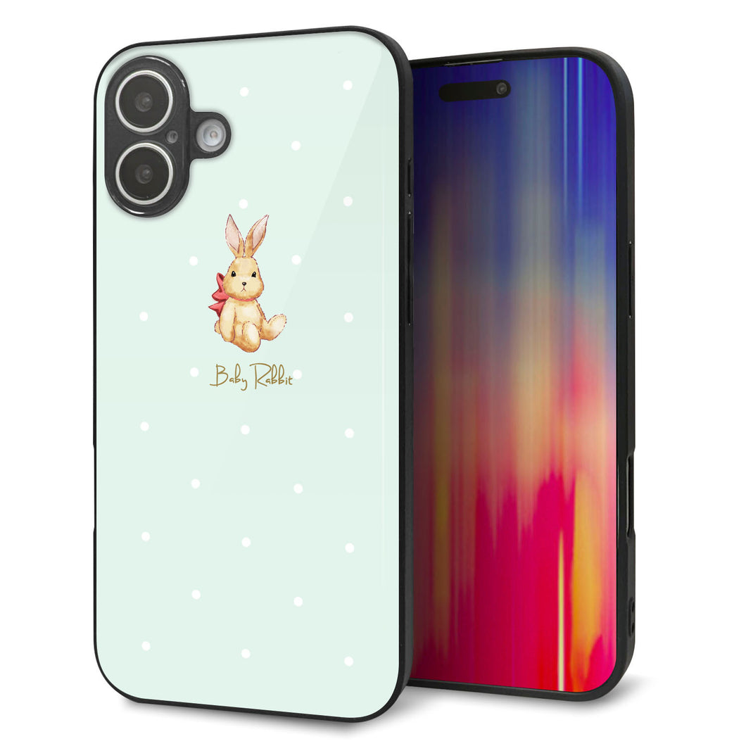 iPhone 16 Plus 強化ガラス&TPUスマホケース ガラプリ【SC979 Baby Rabbit グリーン ガラプリ】