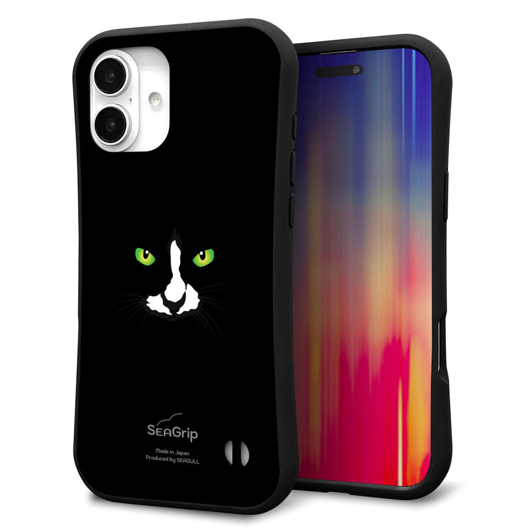 iPhone 16 Plus スマホケース 「SEA Grip」 グリップケース Sライン 【398 黒ネコ】 UV印刷
