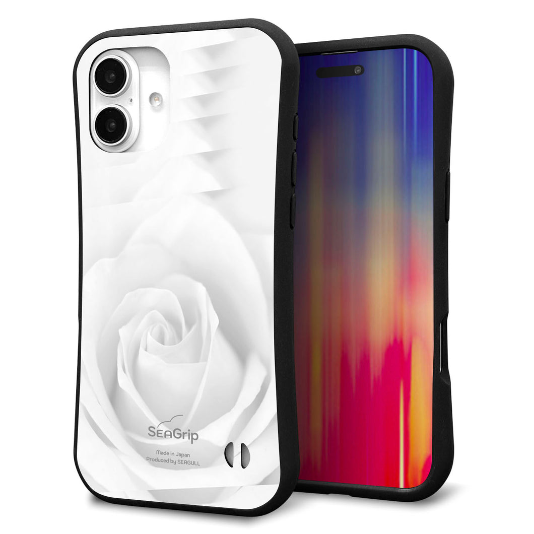 iPhone 16 Plus スマホケース 「SEA Grip」 グリップケース Sライン 【402 ホワイトRose】 UV印刷