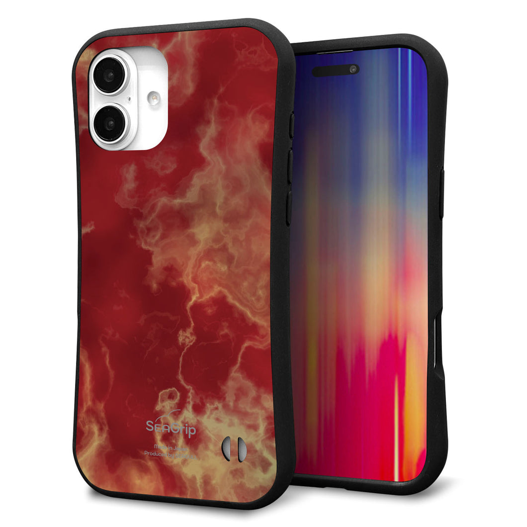 iPhone 16 Plus スマホケース 「SEA Grip」 グリップケース Sライン 【KM870 大理石RD】 UV印刷