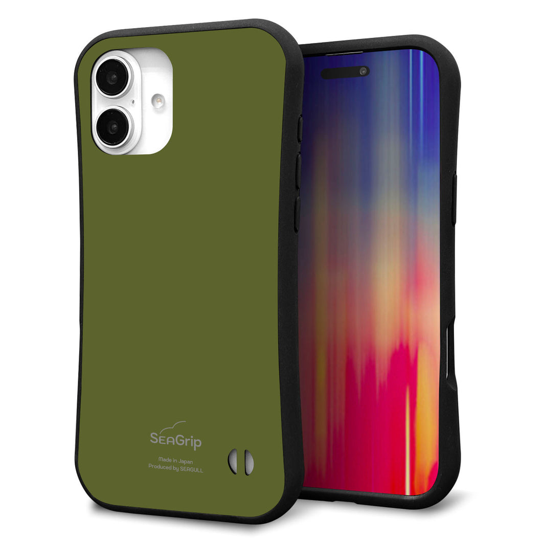 iPhone 16 Plus スマホケース 「SEA Grip」 グリップケース Sライン 【KM916 レトロカラー(カーキ)】 UV印刷