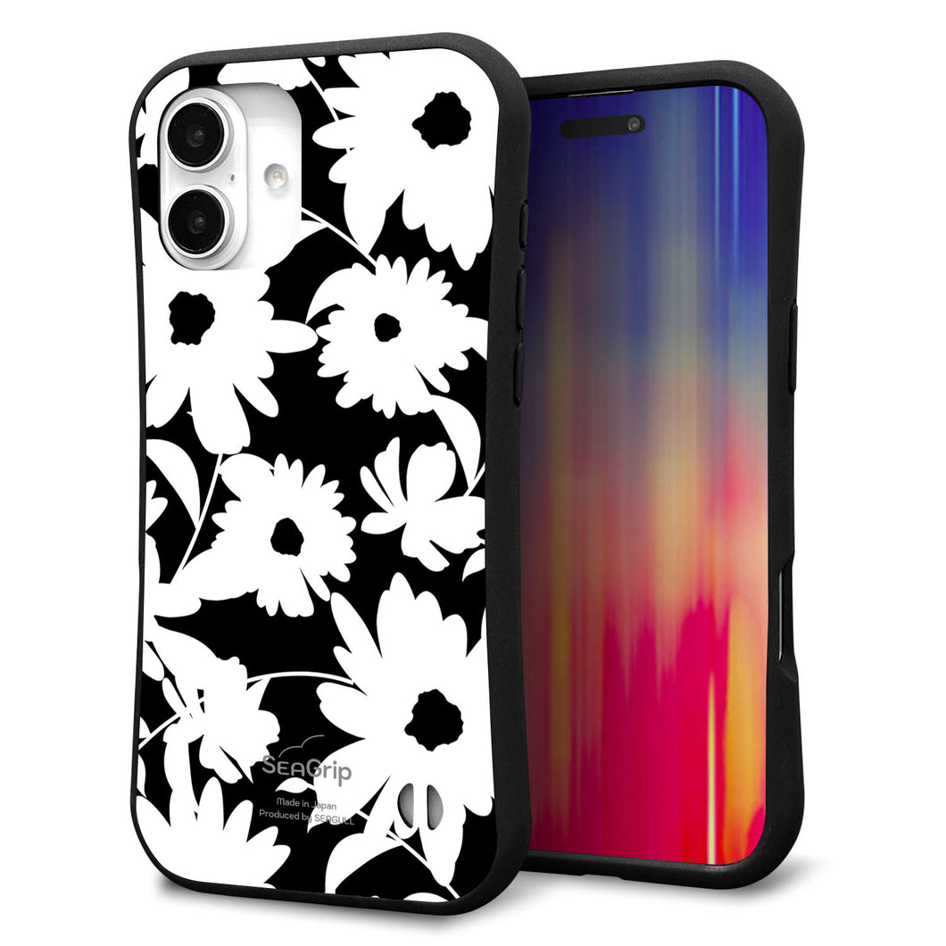 iPhone 16 Plus スマホケース 「SEA Grip」 グリップケース Sライン 【SC915 花柄モノトーン 04】 UV印刷