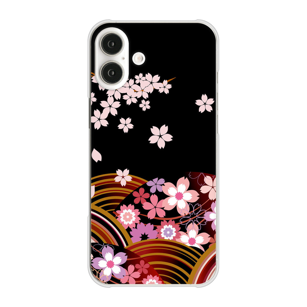 iPhone 16 Plus 1237 和柄&筆文字・夜桜の宴 ハードケース 背面印刷