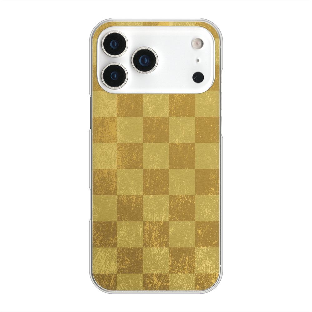 iPhone 18 Pro Max 高画質仕上げ 背面印刷 ハードケース 【619 市松模様-金(骨董風に傷んだイメージ)】