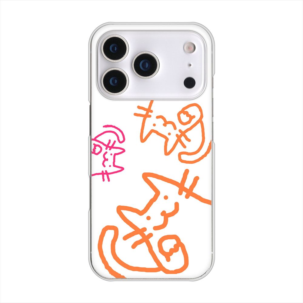 iPhone 18 Pro 高画質仕上げ 背面印刷 ハードケース 【1098 手まねきする3匹のネコ】