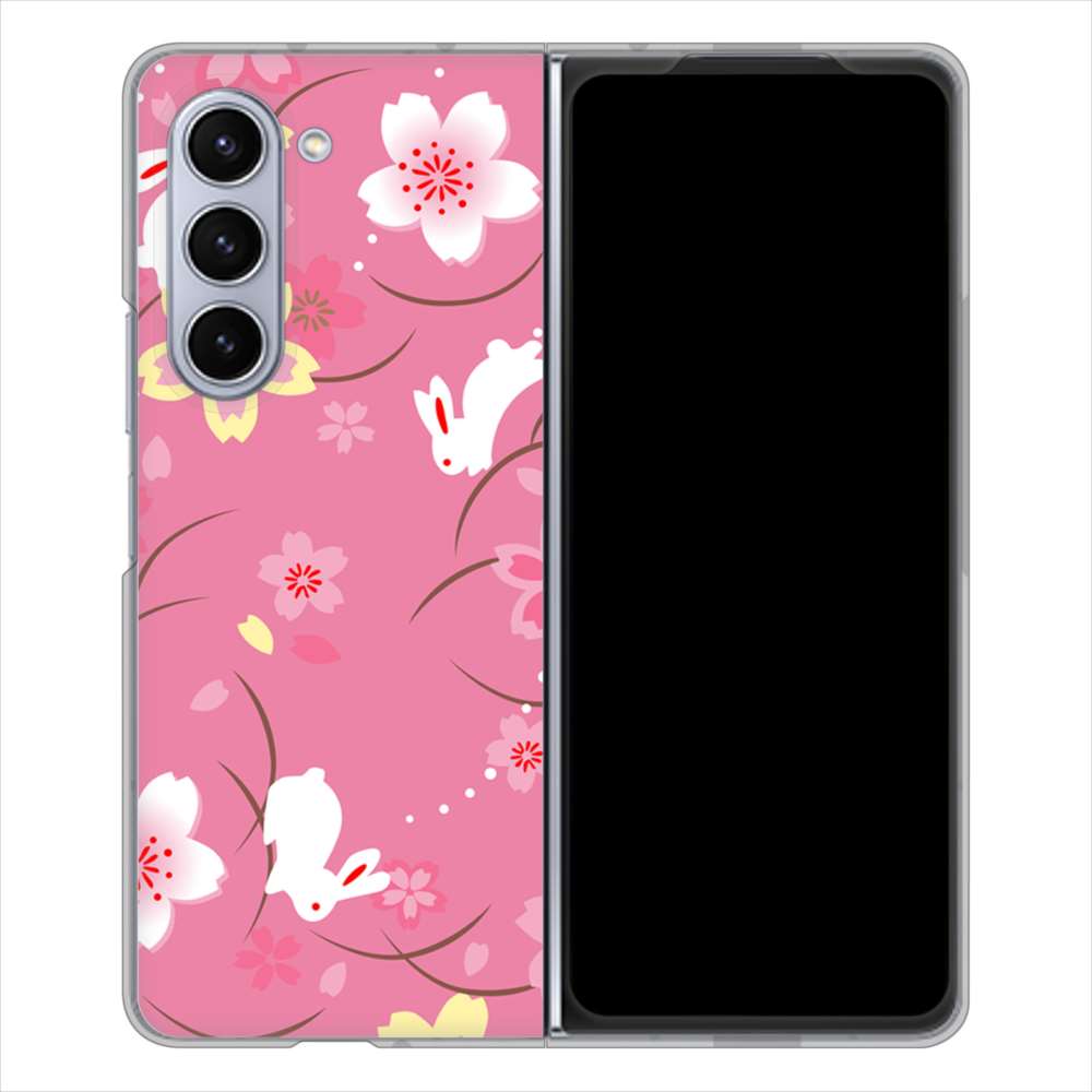Galaxy Z Fold5 SC-55D docomo 149 桜と白うさぎ ハードケース 背面印刷