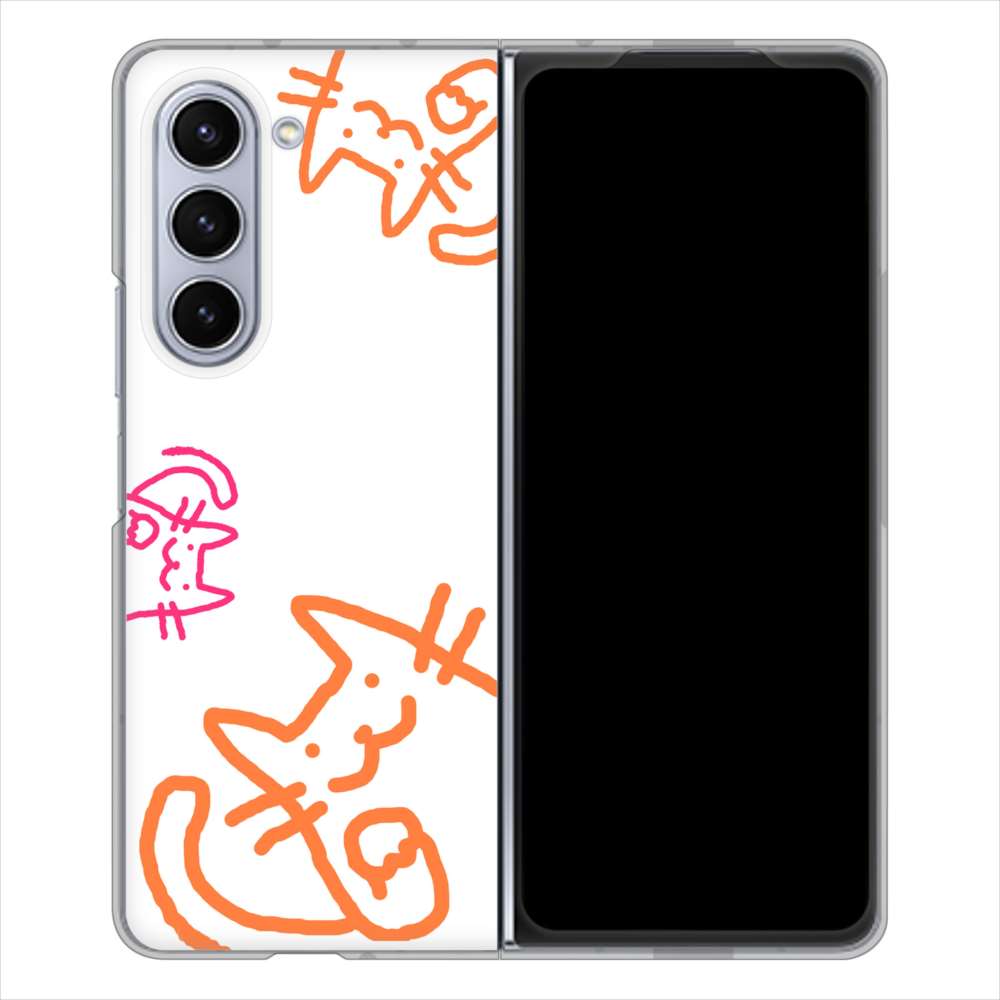 Galaxy Z Fold5 SCG22 au 1098 手まねきする3匹のネコ ハードケース 背面印刷
