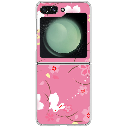 Galaxy Z Flip5 SCG23 au 高画質仕上げ 背面印刷 ハードケース 【149 桜と白うさぎ】