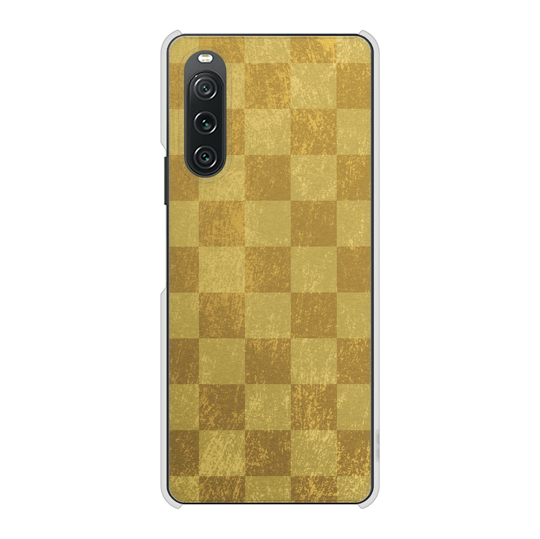 Xperia 10 V SO-52D docomo 619 市松模様-金(骨董風に傷んだイメージ) ハードケース 背面印刷