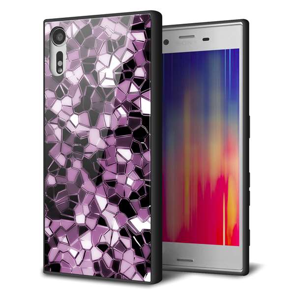 Xperia XZ 601SO SoftBank 強化ガラス&TPUスマホケース ガラプリ【EK837 テクニカルミラーパープル】