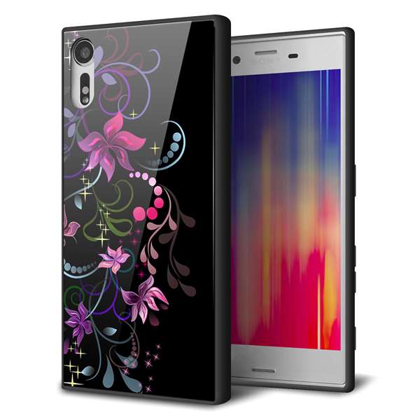 Xperia XZs 602SO SoftBank 強化ガラス&TPUスマホケース ガラプリ【263 闇に浮かぶ華】