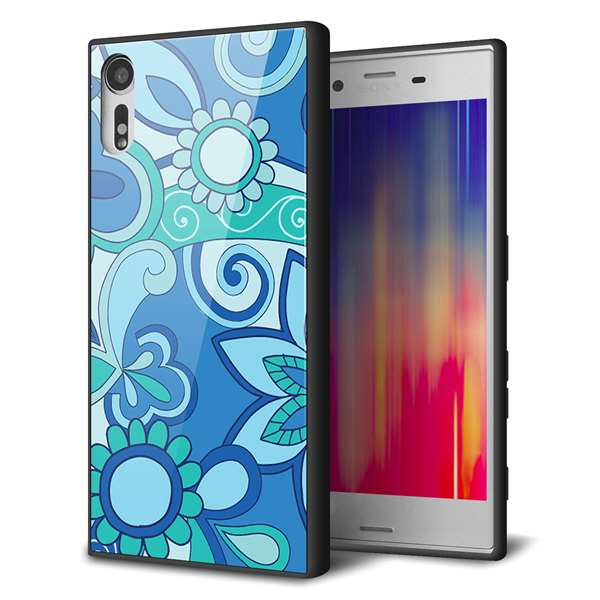 Xperia XZs 602SO SoftBank 強化ガラス&TPUスマホケース ガラプリ【409 ブルーミックス】