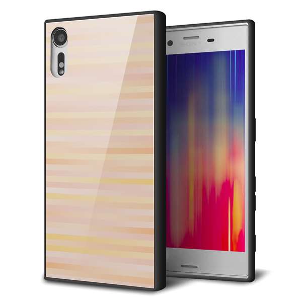 Xperia XZs 602SO SoftBank 強化ガラス&TPUスマホケース ガラプリ【IB909 グラデーションボーダー_オレンジ】