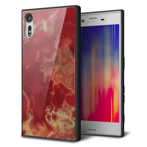 Xperia XZs 602SO SoftBank 強化ガラス&TPUスマホケース ガラプリ【KM870 大理石RD】