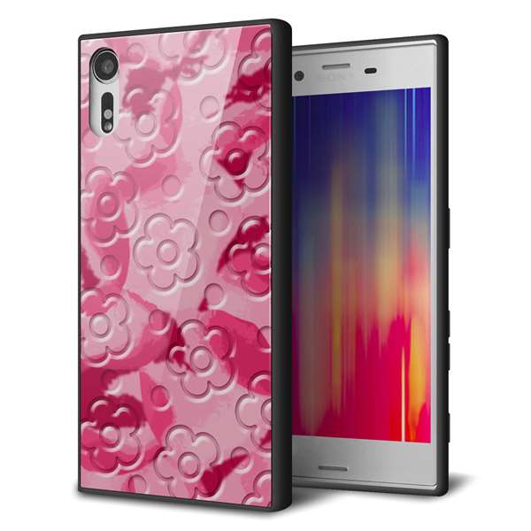 Xperia XZs 602SO SoftBank 強化ガラス&TPUスマホケース ガラプリ【SC847 フラワーヴェルニ花濃いピンク(ローズアンディアン)】