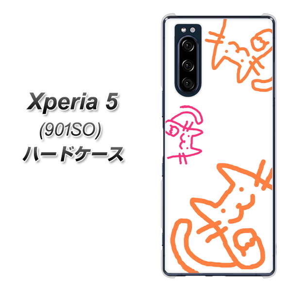 Xperia 5 901SO SoftBank 1098 手まねきする3匹のネコ ハードケース 背面印刷