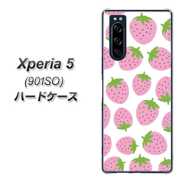 Xperia 5 901SO SoftBank SC809 小さいイチゴ模様 ピンク ハードケース 背面印刷