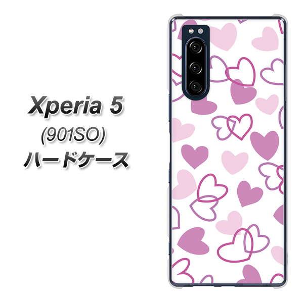 Xperia 5 901SO SoftBank VA928 ハートがいっぱい パープル ハードケース 背面印刷