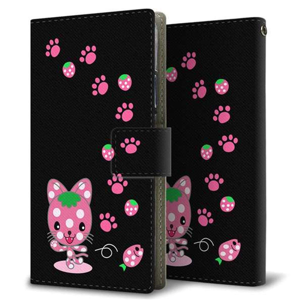 docomo エクスペリアXZ1 コンパクトSO-02K 画質仕上げ プリント手帳型ケース(薄型スリム)【AG820 イチゴ猫のにゃんベリー(黒)】