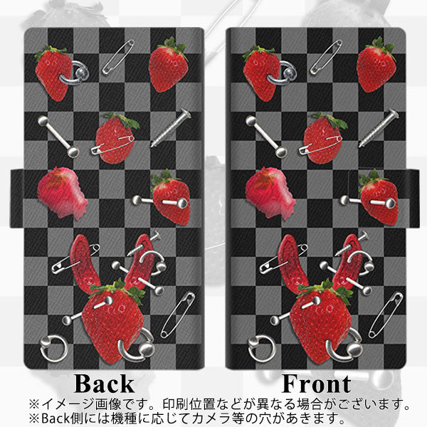 iPhone8 画質仕上げ プリント手帳型ケース(薄型スリム)【AG833 苺パンク(黒)】
