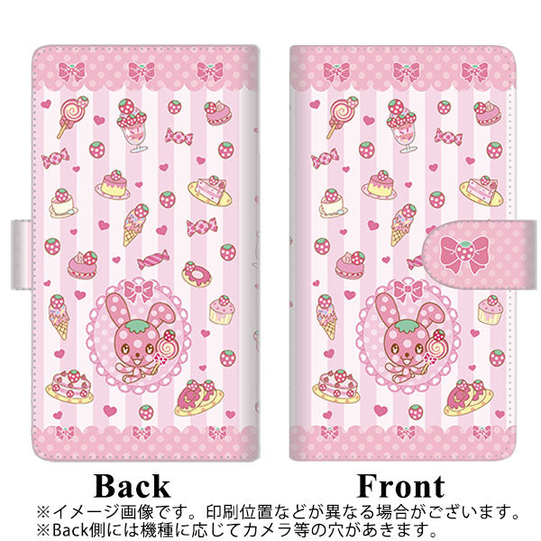 docomo らくらくスマートフォン3 F-06F 高画質仕上げ プリント手帳型ケース(通常型)【AG866 イチゴウサギ(ラビベリー)の水玉スイーツ ピンク】
