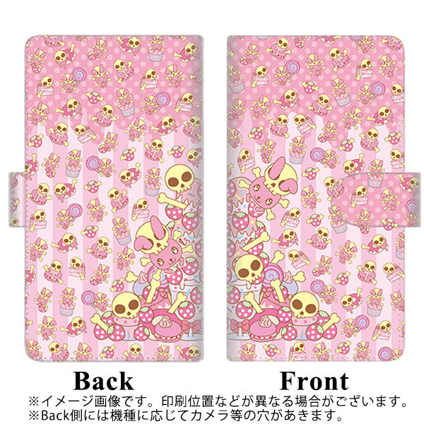 docomo らくらくスマートフォン3 F-06F 高画質仕上げ プリント手帳型ケース(通常型)【AG868 骸骨うさぎとスイーツ ピンク】