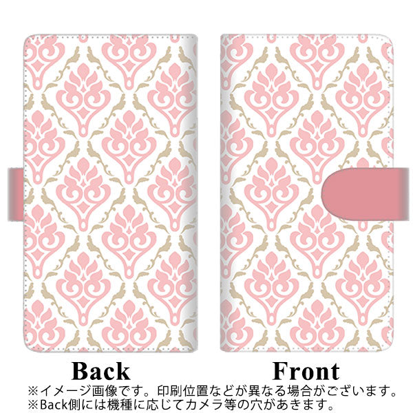 docomo らくらくスマートフォン3 F-06F 高画質仕上げ プリント手帳型ケース(通常型)【SC909 ダマスク柄 ペールトーン(ピンク)】