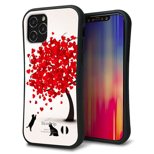iPhone 12 スマホケース 「SEA Grip」 グリップケース Sライン 【EK915 二匹のネコとハートの木】 UV印刷