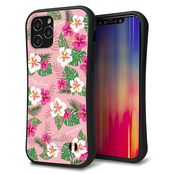 iPhone 12 スマホケース 「SEA Grip」 グリップケース Sライン 【SC882 ハワイアンアロハレトロ ピンク】 UV印刷