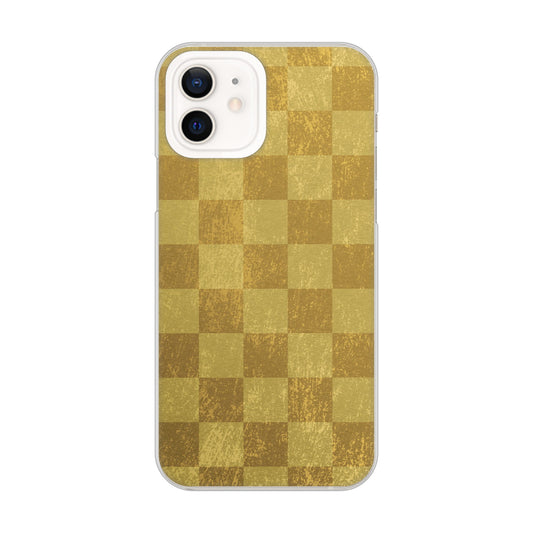 iPhone 12 619 市松模様—金(骨董風に傷んだイメージ) ハードケース 背面印刷