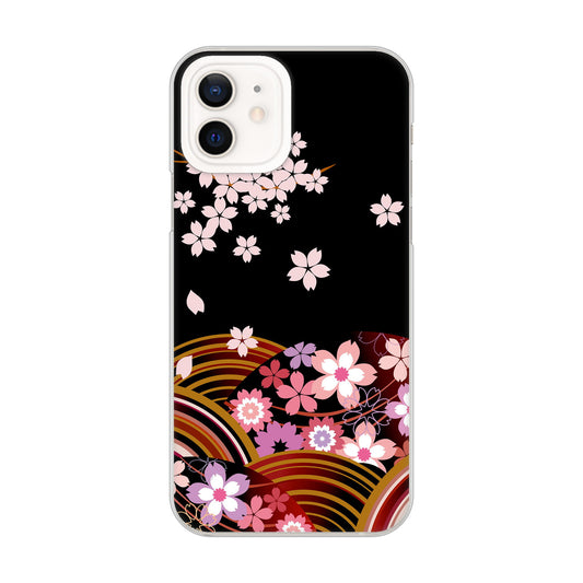 iPhone 12 1237 和柄&筆文字・夜桜の宴 ハードケース 背面印刷