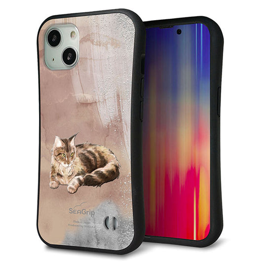 iPhone 13 スマホケース 「SEA Grip」 グリップケース Sライン 【HA173 メインクーン+くすみカラー】 UV印刷