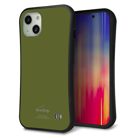 iPhone 13 スマホケース 「SEA Grip」 グリップケース Sライン 【KM916 レトロカラー(カーキ)】 UV印刷
