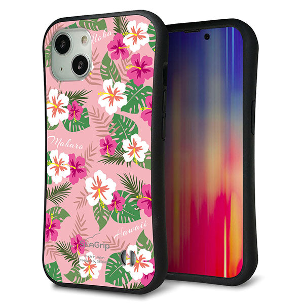 iPhone 13 スマホケース 「SEA Grip」 グリップケース Sライン 【SC882 ハワイアンアロハレトロ ピンク】 UV印刷