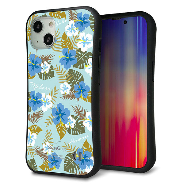 iPhone 13 スマホケース 「SEA Grip」 グリップケース Sライン 【SC883 ハワイアンアロハレトロ ブルー】 UV印刷