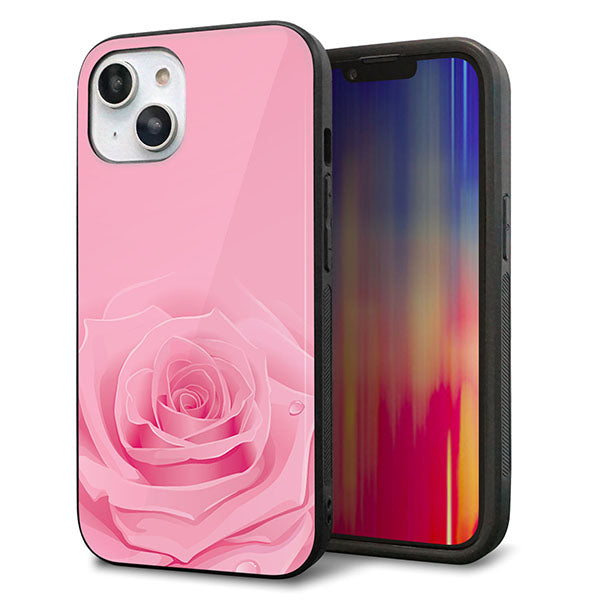 iPhone 14 強化ガラス&TPUスマホケース ガラプリ【401 ピンクのバラ】