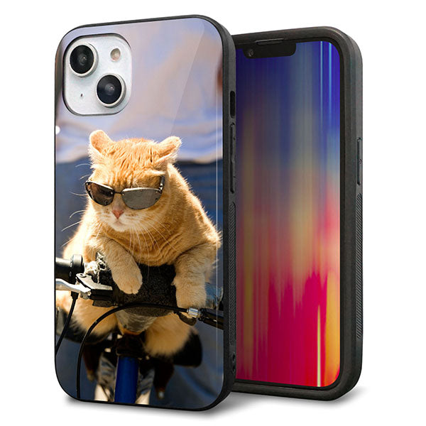 iPhone 14 強化ガラス&TPUスマホケース ガラプリ【595 にゃんとサイクル】