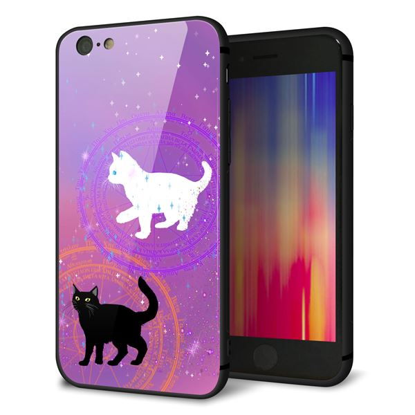 iPhone 6 強化ガラス&TPUスマホケース ガラプリ【YJ328 魔法陣猫 キラキラ かわいい ピンク】
