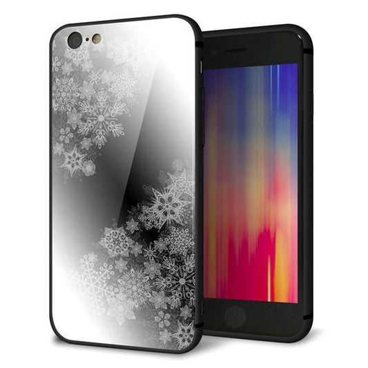 iPhone 6 強化ガラス&TPUスマホケース ガラプリ【YJ340 モノトーン 雪の結晶 】