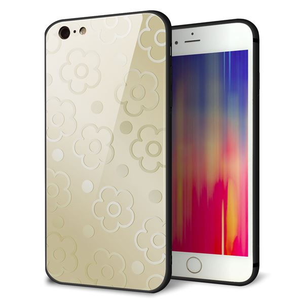iPhone 6 Plus 強化ガラス&TPUスマホケース ガラプリ【SC842 エンボス風デイジーシンプル(ベージュ)】