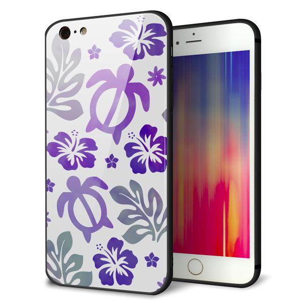 iPhone 6 Plus 強化ガラス&TPUスマホケース ガラプリ【SC878 ハワイアンアロハホヌ(パープル)】
