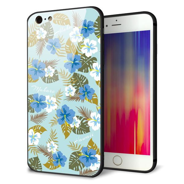 iPhone 6 Plus 強化ガラス&TPUスマホケース ガラプリ【SC883 ハワイアンアロハレトロ(ブルー)】