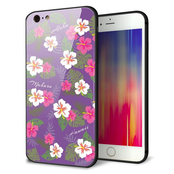 iPhone 6 Plus 強化ガラス&TPUスマホケース ガラプリ【SC886 ハワイアンアロハレトロ(パープル)】