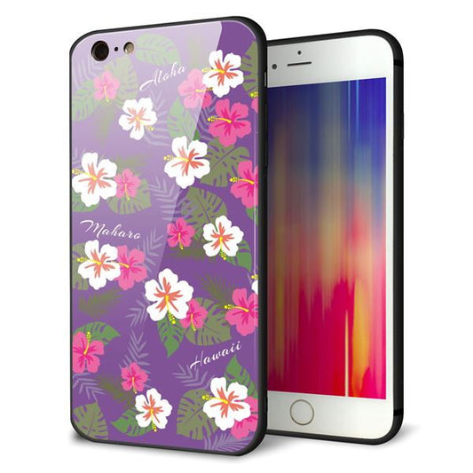 iPhone 6 Plus 強化ガラス&TPUスマホケース ガラプリ【SC886 ハワイアンアロハレトロ(パープル)】